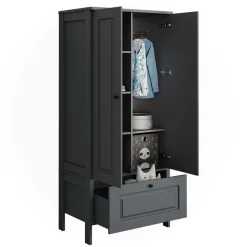 Vitalispa Kinderkleiderschrank Grau Ajaton - 83x187x53 cm hergestellt aus Spanplatte - Kinderregal für Kinder und Teenager, für eine strukturierte und sichere Lagerung