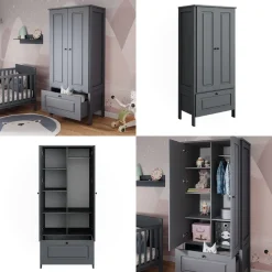 Vitalispa Kinderkleiderschrank Grau Ajaton - 83x187x53 cm hergestellt aus Spanplatte - Kinderregal für Kinder und Teenager, für eine strukturierte und sichere Lagerung