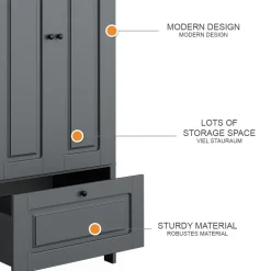 Vitalispa Kinderkleiderschrank Grau Ajaton - 83x187x53 cm hergestellt aus Spanplatte - Kinderregal für Kinder und Teenager, für eine strukturierte und sichere Lagerung
