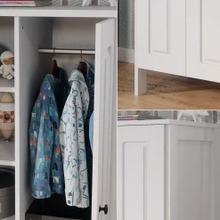 Vitalispa Kinderkleiderschrank Weiß Ajaton - 70x121x53 cm aus Spanplatte - Kinderregal für Kinder und Teenager, praktische Lösung für gut organisierte Räume