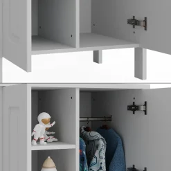 Vitalispa Kinderkleiderschrank Weiß Ajaton - 70x121x53 cm aus Spanplatte - Kinderregal für Kinder und Teenager, praktische Lösung für gut organisierte Räume