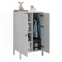 Vitalispa Kinderkleiderschrank Weiß Ajaton - 70x121x53 cm aus Spanplatte - Kinderregal für Kinder und Teenager, praktische Lösung für gut organisierte Räume