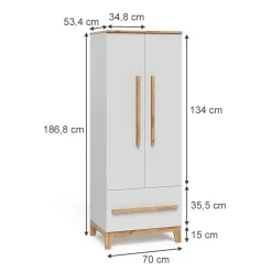 Vitalispa Kinderkleiderschrank Weiß/Artisan 70 x 186.8 cm, Malia