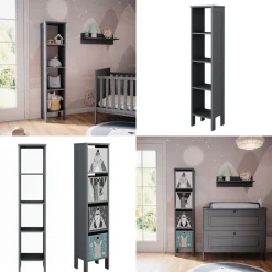 Vitalispa Kinderregal Grau Ajaton - 35x160x31 cm gefertigt aus Spanplatte - Bücherregal ideal fürs Kinderzimmer, bietet schnellen Zugriff auf Ihre Lieblingssachen