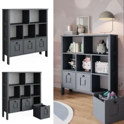 Vitalispa Kinderregal Grau Ajaton - 104x113x33 cm hergestellt aus Spanplatte - Bücherregal ideal fürs Kinderzimmer, Funktional und zuverlässig – dein täglicher Ordnungshelfer