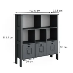 Vitalispa Kinderregal Grau Ajaton - 104x113x33 cm hergestellt aus Spanplatte - Bücherregal ideal fürs Kinderzimmer, Funktional und zuverlässig – dein täglicher Ordnungshelfer