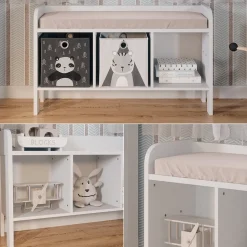 Vitalispa Kindersitzbank Weiß Ajaton - 107x64x31 cm hergestellt aus Spanplatte - Kinderregal für Kinder und Teenager, für schnell und praktisch Spielzeugaufbewahrung