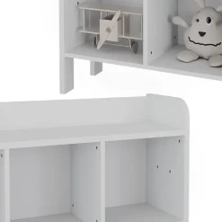 Vitalispa Kindersitzbank Weiß Ajaton - 107x64x31 cm hergestellt aus Spanplatte - Kinderregal für Kinder und Teenager, für schnell und praktisch Spielzeugaufbewahrung