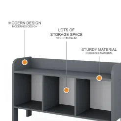 Vitalispa Kindersitzbank Grau Ajaton - 107x64x31 cm hergestellt aus Spanplatte - Kinderregal für Kinder und Teenager, für schnell und praktisch Spielzeugaufbewahrung