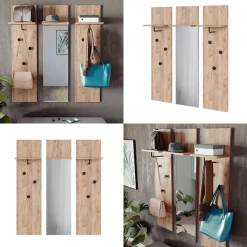 Wandgarderobe Siri Goldkraft Eiche Set mit 3 Wandgarderoben Vicco