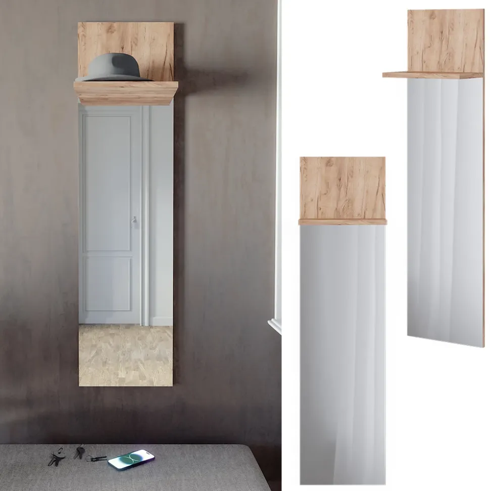 Wandgarderobe Siri Goldkraft Eiche 36 x 135 cm mit Spiegel Vicco