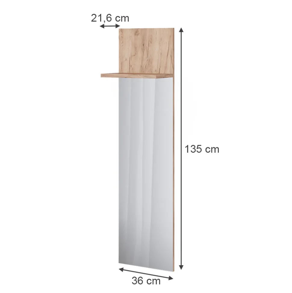 Wandgarderobe Siri Goldkraft Eiche 36 x 135 cm mit Spiegel Vicco