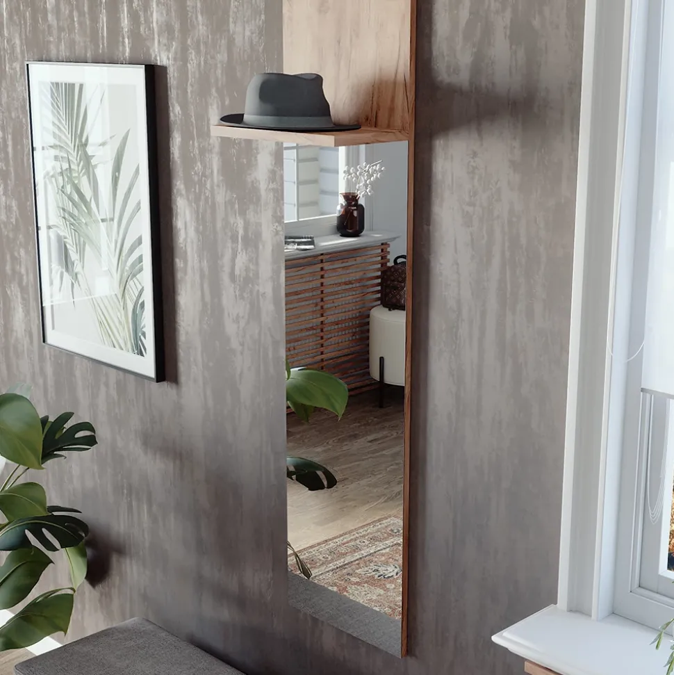 Wandgarderobe Siri Goldkraft Eiche 36 x 135 cm mit Spiegel Vicco