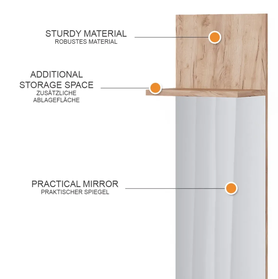 Wandgarderobe Siri Goldkraft Eiche 36 x 135 cm mit Spiegel Vicco