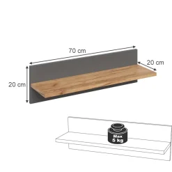 Wandregal Kinderzimmer Malia Grau/Artisan 70 x 20 cm Vitalispa