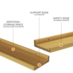 Wandregal Linus Naturholz 40 x 4 cm 2er Set Vicco