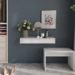 Wandregal Sherry Weiß/Weiß Hochglanz 81.4 x 12 cm mit Schublade Vicco