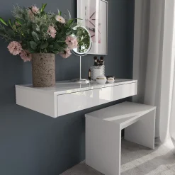 Wandregal Sherry Weiß/Weiß Hochglanz 81.4 x 12 cm mit Schublade Vicco