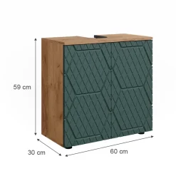 Waschbeckenunterschrank Irma Grün/Goldkraft Eiche 60 x 59 cm Vicco