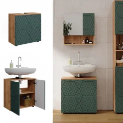 Waschbeckenunterschrank Irma Grün/Goldkraft Eiche 60 x 59 cm Vicco