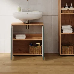 Waschbeckenunterschrank Irma Grün/Goldkraft Eiche 60 x 59 cm Vicco