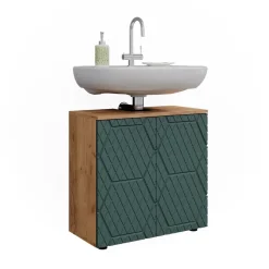 Waschbeckenunterschrank Irma Grün/Goldkraft Eiche 60 x 59 cm Vicco