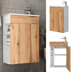 Waschbeckenunterschrank Amadeo Goldkraft Eiche 2 Teile, mit Waschbecken Vicco