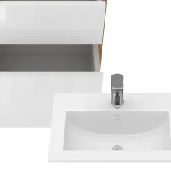 Waschbeckenunterschrank Detmold Goldkraft Eiche 2 Teile, mit Waschbecken und 2 Schubladen Vicco