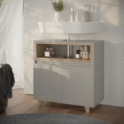 Waschbeckenunterschrank Elnor Greige 60 x 61 cm mit 2 Türen Vicco