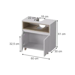 Waschbeckenunterschrank Elnor Weiß/Eiche 60 x 61 cm mit 2 Türen Vicco