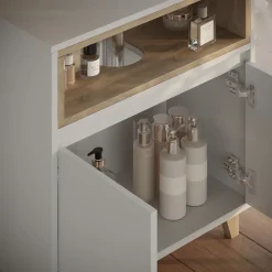 Waschbeckenunterschrank Elnor Weiß/Eiche 60 x 61 cm mit 2 Türen Vicco