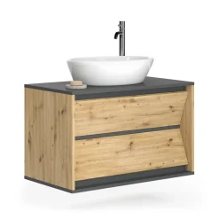 Waschbeckenunterschrank Edelin Anthrazit/Artisan 80 x 50 cm mit 2 Schubladen Vicco