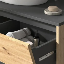 Waschbeckenunterschrank Edelin Anthrazit/Artisan 100 x 50 cm mit 2 Schubladen Vicco