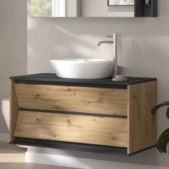 Waschbeckenunterschrank Edelin Anthrazit/Artisan 100 x 50 cm mit 2 Schubladen Vicco