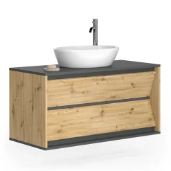 Waschbeckenunterschrank Edelin Anthrazit/Artisan 100 x 50 cm mit 2 Schubladen Vicco