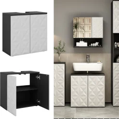 Waschbeckenunterschrank Edge Schwarz 60 x 57 cm mit 2 Türen Vicco