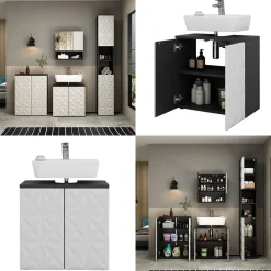 Waschbeckenunterschrank Edge Schwarz 60 x 57 cm mit 2 Türen Vicco