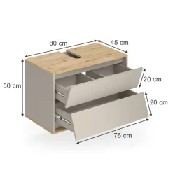Waschbeckenunterschrank Edelin Cashmere 80 x 50 cm mit 2 Schubladen Vicco
