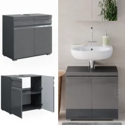 Waschbeckenunterschrank Fredd Anthrazit Hochglanz 60 x 60 cm Vicco