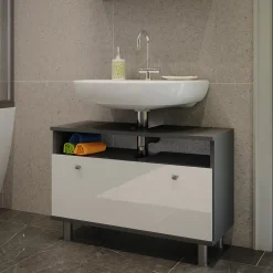 Waschbeckenunterschrank Fynn Weiß Hochglanz/Anthrazit 80.2 x 54 cm mit Schublade Vicco