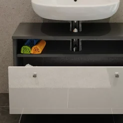 Waschbeckenunterschrank Fynn Weiß Hochglanz/Anthrazit 80.2 x 54 cm mit Schublade Vicco