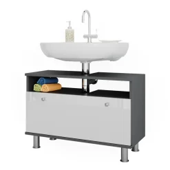 Waschbeckenunterschrank Fynn Weiß Hochglanz/Anthrazit 80.2 x 54 cm mit Schublade Vicco