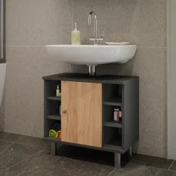 Waschbeckenunterschrank Fynn Goldkraft Eiche/Anthrazit 60 x 54 cm mit 6 Ablage Vicco