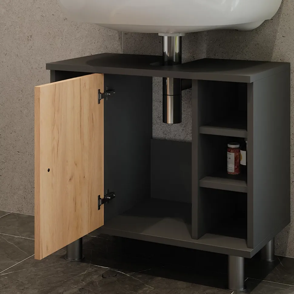 Waschbeckenunterschrank Fynn Goldkraft Eiche/Anthrazit 60 x 54 cm mit 6 Ablage Vicco