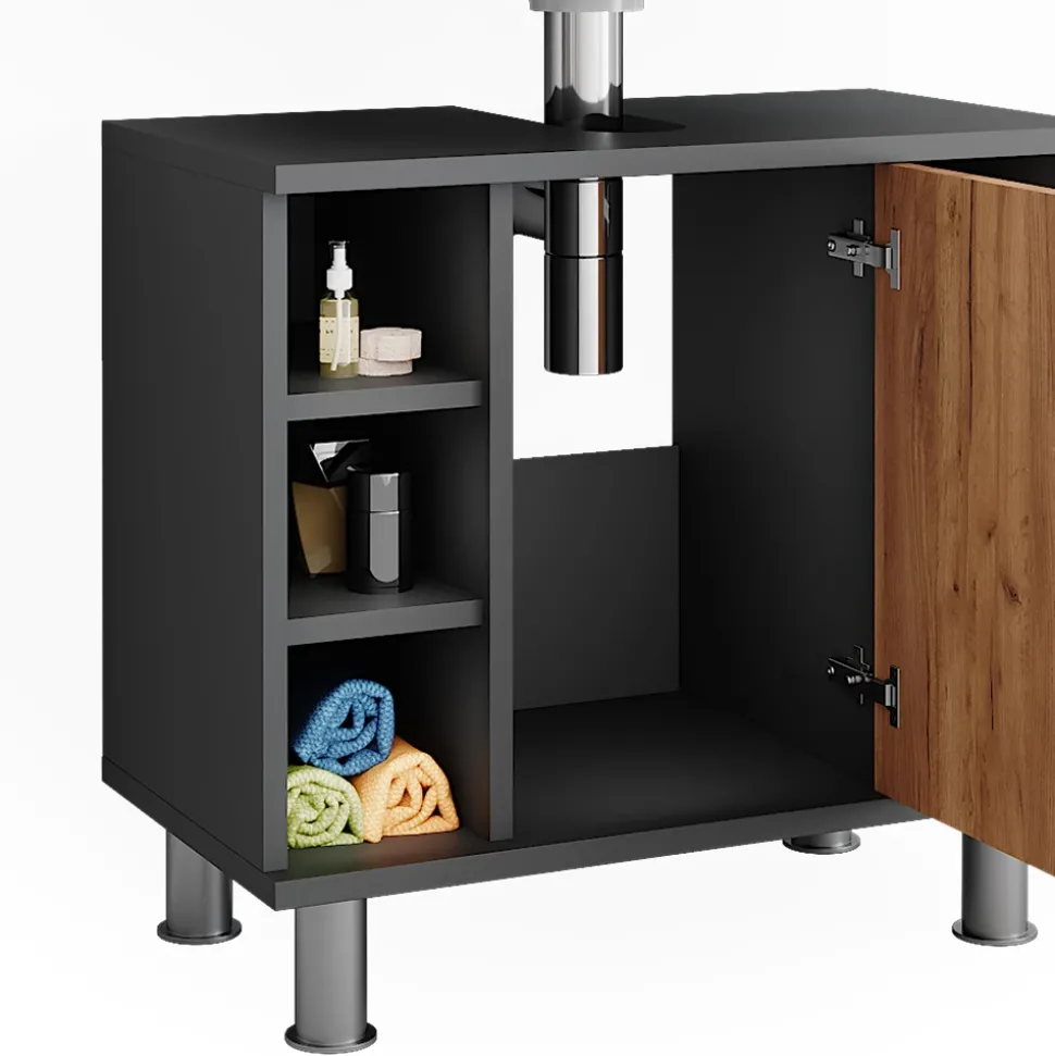 Waschbeckenunterschrank Fynn Goldkraft Eiche/Anthrazit 60 x 54 cm mit 6 Ablage Vicco