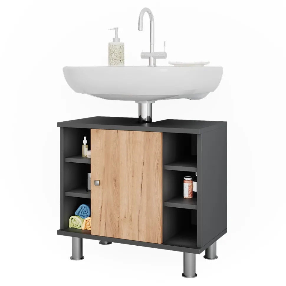 Waschbeckenunterschrank Fynn Goldkraft Eiche/Anthrazit 60 x 54 cm mit 6 Ablage Vicco