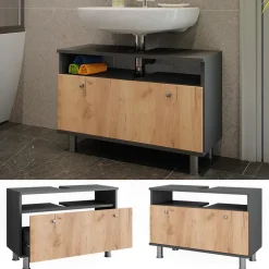 Waschbeckenunterschrank Fynn Anthrazit/Goldkraft Eiche 80.2 x 54 cm mit Schublade Vicco