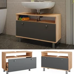 Waschbeckenunterschrank Fynn Goldkraft Eiche/Anthrazit 80.2 x 54 cm mit Schublade Vicco