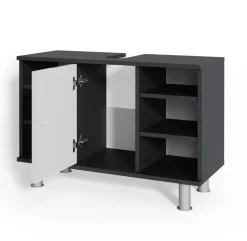 Waschbeckenunterschrank Fynn Anthrazit/Weiß Hochglanz 80 x 54 cm mit 6 Ablage Vicco