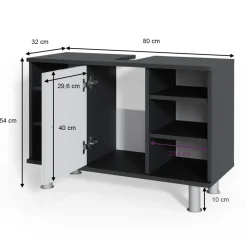 Waschbeckenunterschrank Fynn Anthrazit/Weiß Hochglanz 80 x 54 cm mit 6 Ablage Vicco